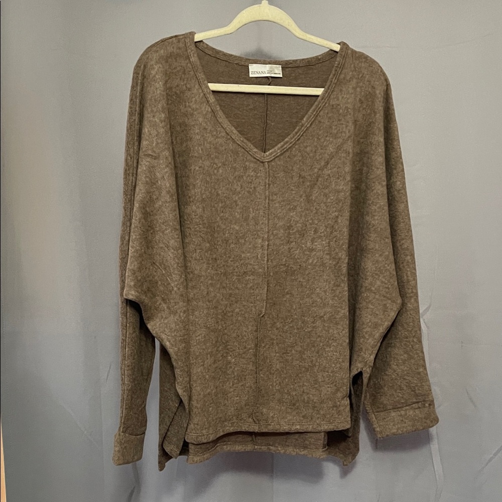 Zenana Brown V-Neck Sweater